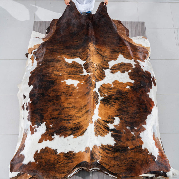 Tricolor Brindle Mix Cowhide Rug Size 8'2" L x 6'11" W 2984
