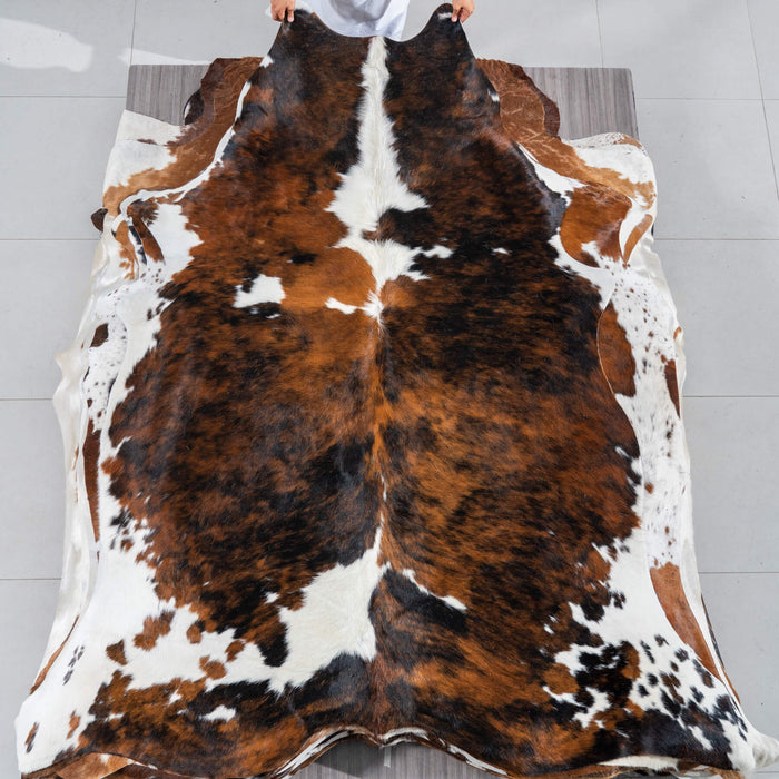 Tricolor Brindle Mix Cowhide Rug Size 7'10" L x 6'11" W 2985