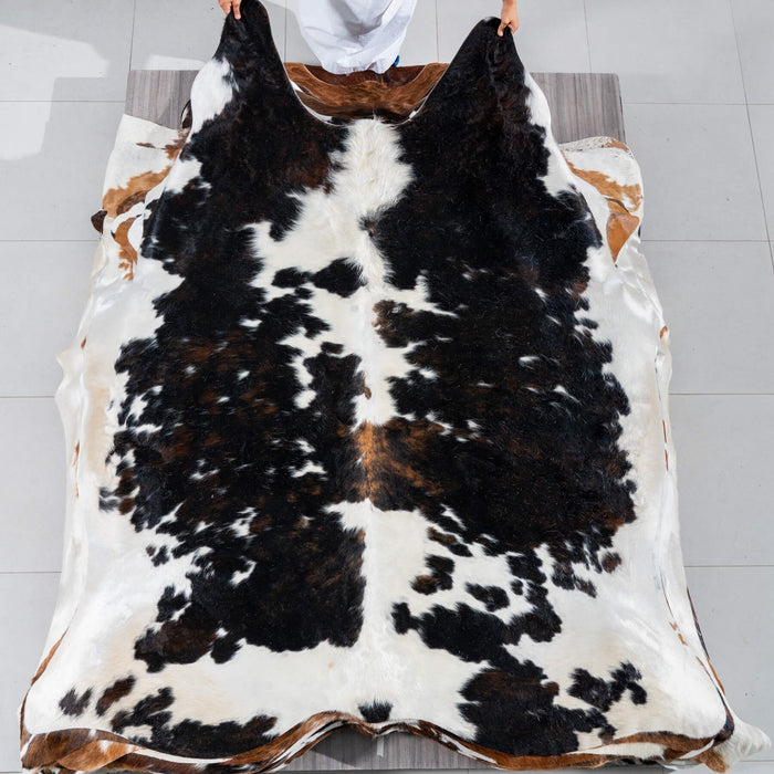 Dark Tricolor Cowhide Rug Size 7'7" L x 6'8" W 2987