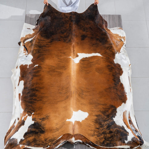 Tricolor Brindle Mix Cowhide Rug Size 7'7" L x 6'7" W 2990