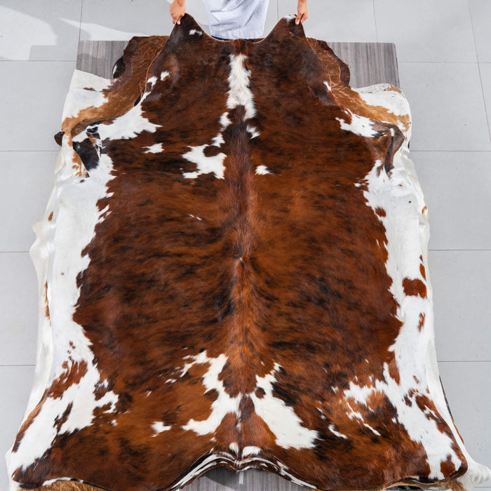 Tricolor Brindle Mix Cowhide Rug Size 7'6" L x 6'8" W 2996