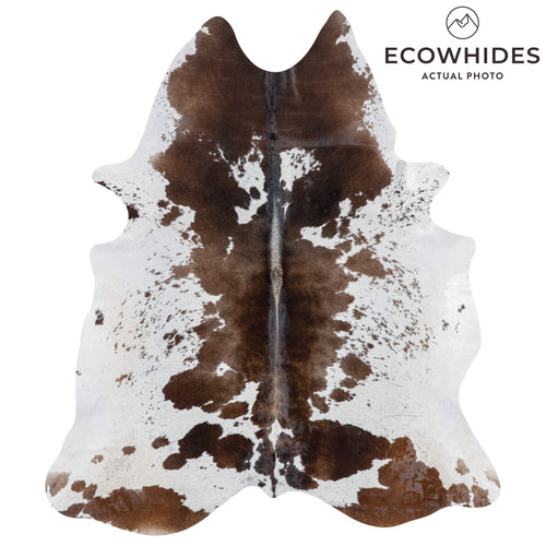 Brazilian Chocolate and White Cowhide Rug Size 7'8" L x 6'5" W 3052