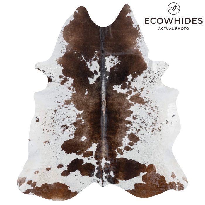 Brazilian Chocolate and White Cowhide Rug Size 7'8" L x 6'5" W 3052