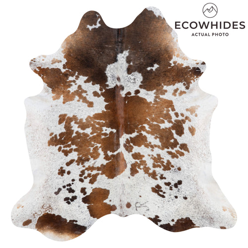 Brazilian Chocolate and White Cowhide Rug Size 6'11" L x 6'10" W 3054
