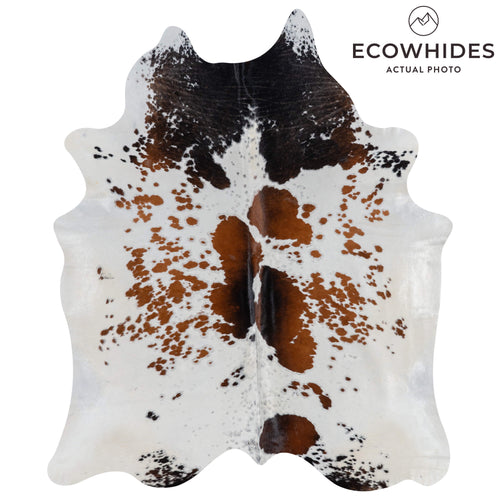 Brazilian Chocolate and White Cowhide Rug Size 7'6" L x 6'2" W 3086