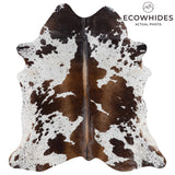 Brazilian Chocolate and White Cowhide Rug Size 6'10" L x 6'3" W 3094