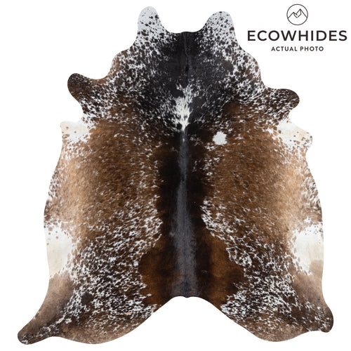 Brazilian Chocolate and White Cowhide Rug Size 8'8" L x 7'8" W 3268