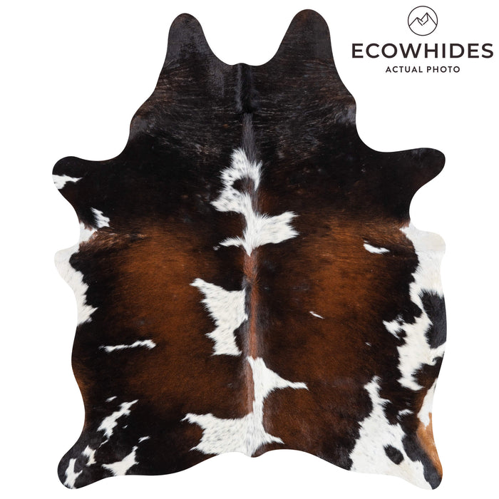 Brazilian Chocolate and White Cowhide Rug Size 6'9" L x 5'6" W 3449