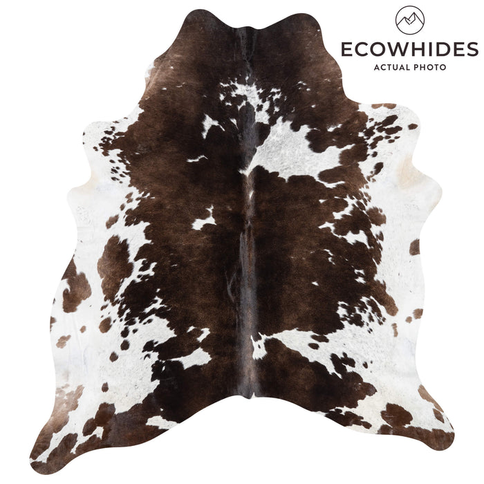 Brazilian Chocolate and White Cowhide Rug Size 7'10" L x 7'4" W 3456