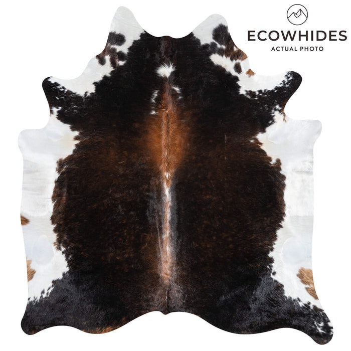 Brazilian Chocolate and White Cowhide Rug Size 7'2" L x 6'10" W 3460