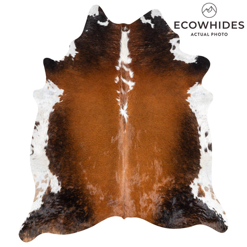 Brazilian Chocolate and White Cowhide Rug Size 7'4" L x 6'3" W 3651