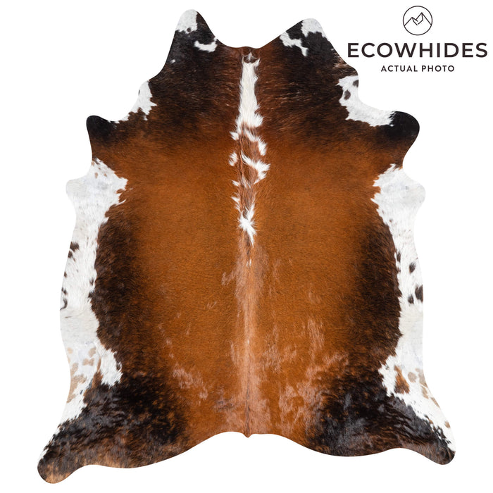 Brazilian Chocolate and White Cowhide Rug Size 7'4" L x 6'3" W 3651