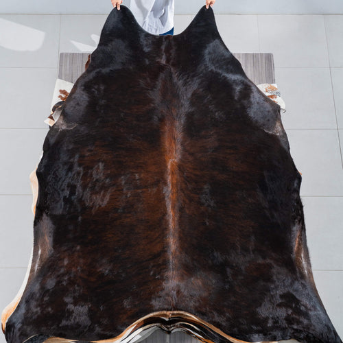 Brazilian Dark Brindle Cowhide Rug Size 8'2" L x 7'7" W 3703