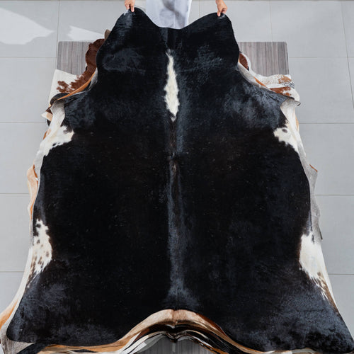 Brazilian Solid Black Cowhide Rug Size 7'7" L x 6'11" W 3704