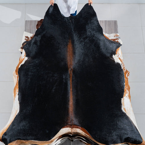 Brazilian Solid Black Cowhide Rug Size 7'10" L x 7'1" W 3707