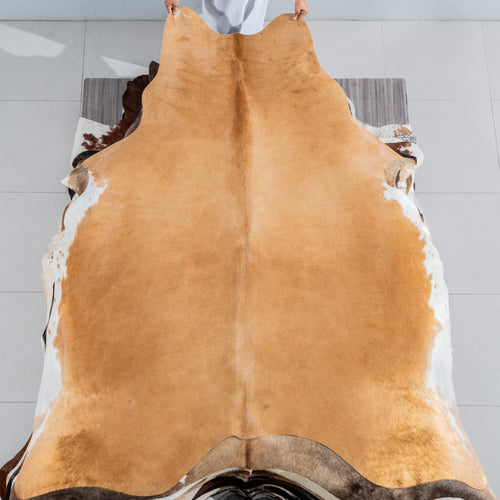 Brazilian Beige Cowhide Rug Size 7'10" L x 6'10" W 3716