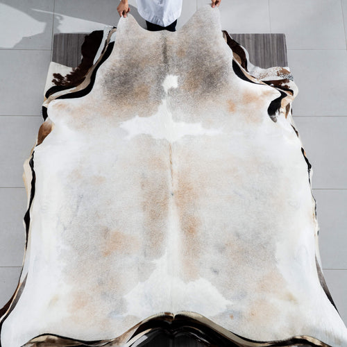 Brazilian Palomino and White Cowhide Rug Size 7'8" L x 7'0" W 3718