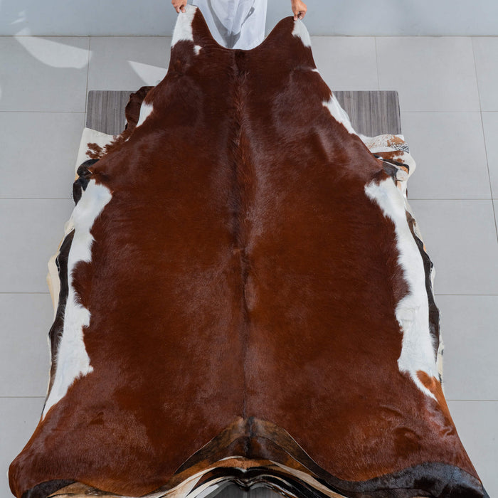 Brazilian Chocolate and White Cowhide Rug Size 8'6" L x 8'1" W 3724