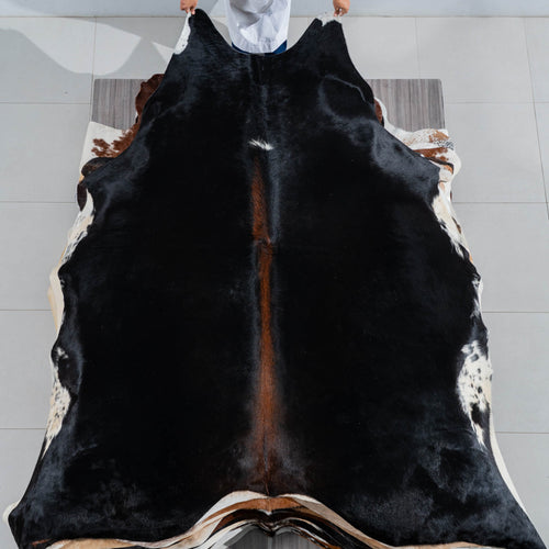 Brazilian Solid Black Cowhide Rug Size 8'8" L x 7'7" W 3728