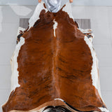 Brazilian Brindle White Belly and Backbone Cowhide Rug Size 8'10" L x 6'8" W 3734