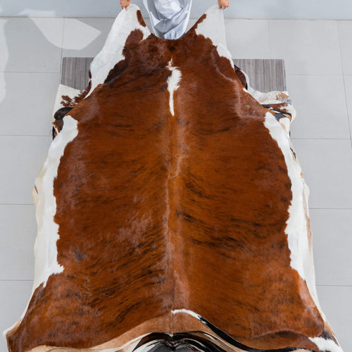 Brazilian Brindle White Belly and Backbone Cowhide Rug Size 8'10" L x 6'8" W 3734