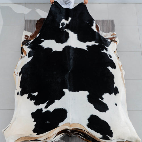 Brazilian Black and White Cowhide Rug Size 8'5" L x 6'11" W 3738