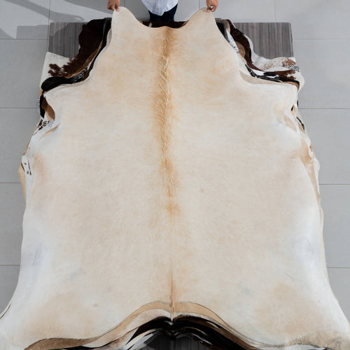 Brazilian Beige Cowhide Rug Size 7'6" L x 7'0" W 3739