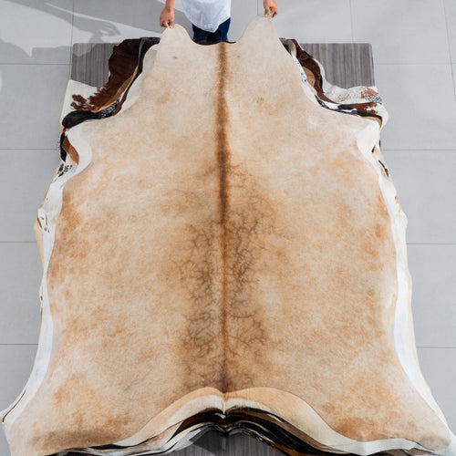 Brazilian Beige Cowhide Rug Size 7'10" L x 6'11" W 3741