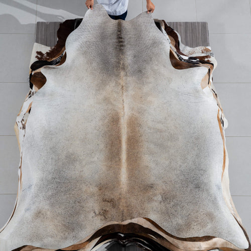 Brazilian Grey Palomino Cowhide Rug Size 7'11" L x 7'1" W 3746