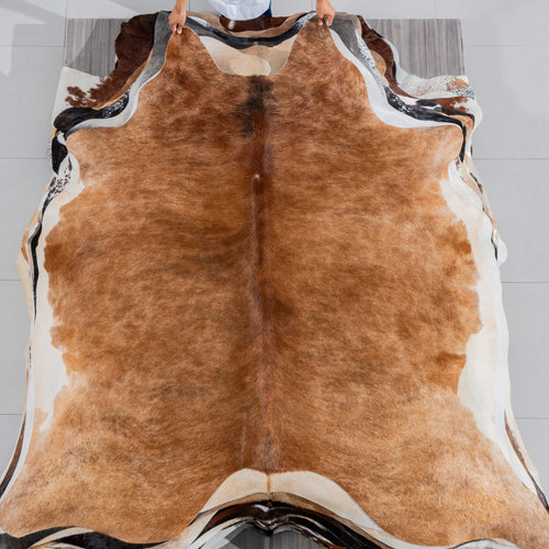 Brazilian Brindle White Belly Cowhide Rug Size 7'1" L x 6'8" W 3753
