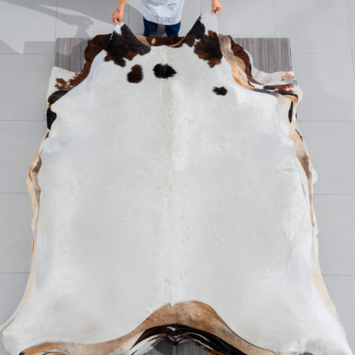 Brazilian White Tricolor Cowhide Rug Size 8'0" L x 7'4" W 3760
