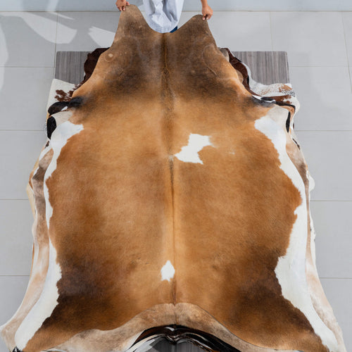 Brazilian Chocolate and White Cowhide Rug Size 8'6" L x 6'6" W 3761