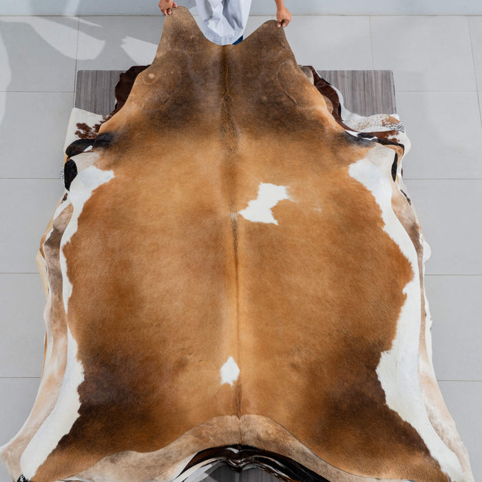 Brazilian Chocolate and White Cowhide Rug Size 8'6" L x 6'6" W 3761