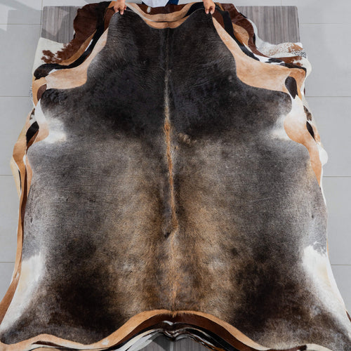 Brazilian Grey Palomino Cowhide Rug Size 7'2" L x 6'9" W 3773