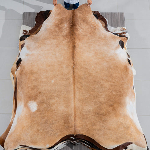 Brazilian Beige Cowhide Rug Size 7'10" L x 6'10" W 3774
