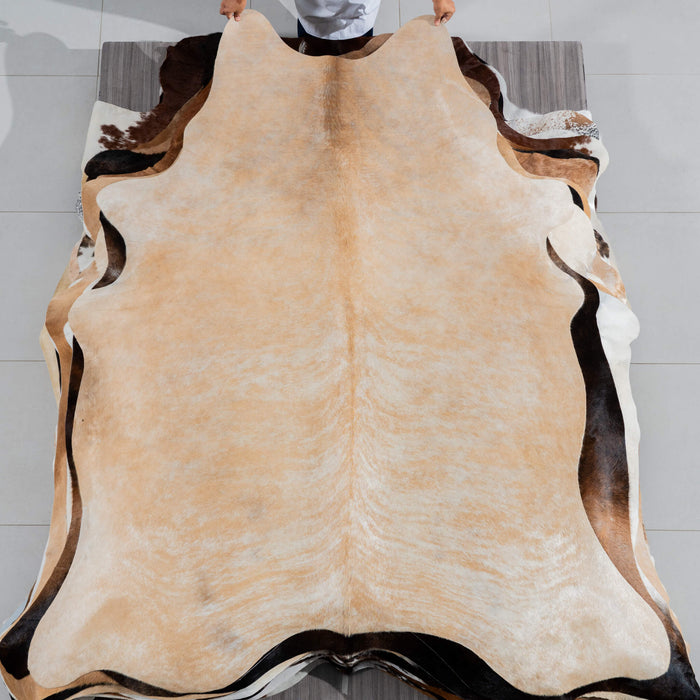 Brazilian Palomino and White Cowhide Rug Size 7'8" L x 6'4" W 3779