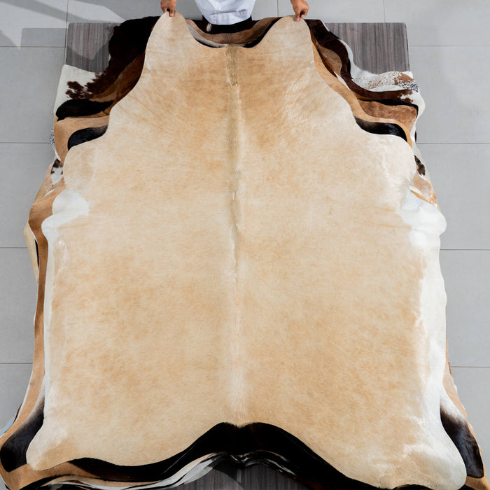 Brazilian Beige Cowhide Rug Size 7'3" L x 6'1" W 3781