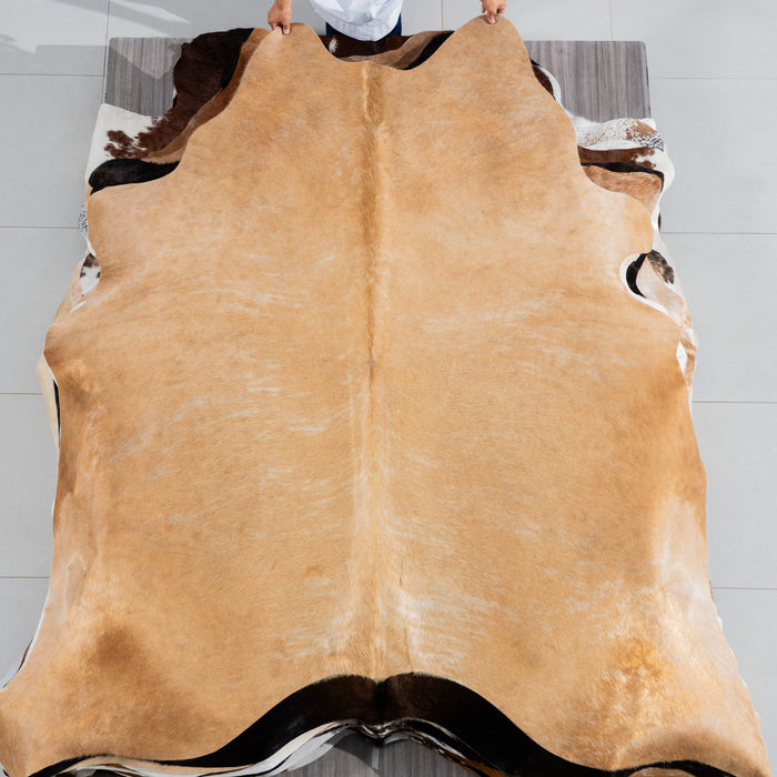 Brazilian Palomino and White Cowhide Rug Size 7'8" L x 7'6" W 3783