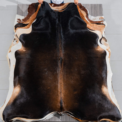 Brazilian Mahogany Cowhide Rug Size 7'6" L x 6'8" W 3784