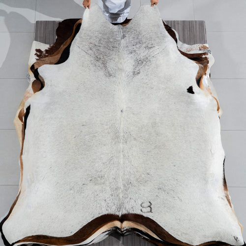 Brazilian Black Salt and Pepper Cowhide Rug Size 7'11" L x 6'11" W 3791