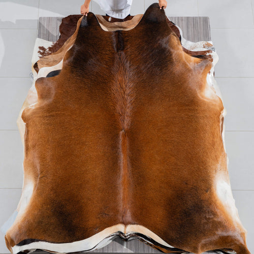 Brazilian Mahogany Cowhide Rug Size 7'11" L x 7'2" W 3795