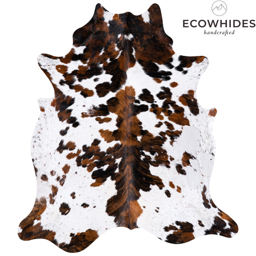 Vintage White Tricolor Cowhide Rug Size 6'8" L x 6'0" W 4304