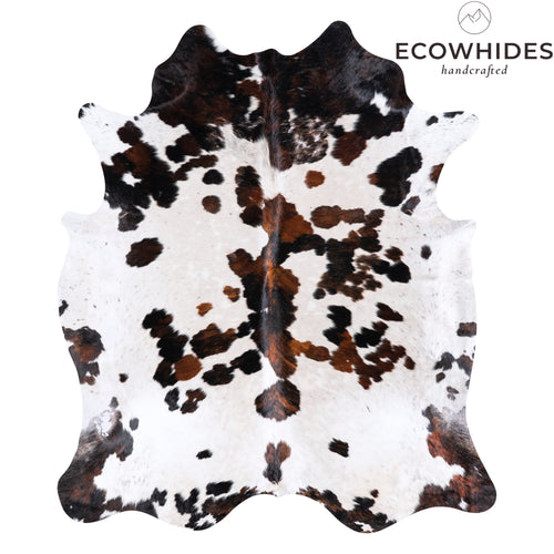 Vintage White Tricolor Cowhide Rug Size 8'0" L x 6'11" W 4306