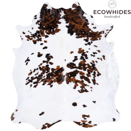 Vintage White Tricolor Cowhide Rug Size 7'10" L x 6'10" W 4308