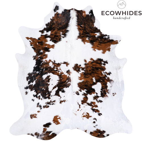 Vintage White Tricolor Cowhide Rug Size 6'5" L x 5'9" W 4310