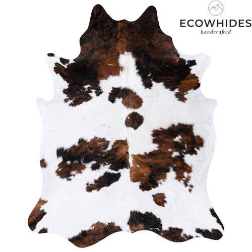 Vintage White Tricolor Cowhide Rug Size 6'10" L x 5'7" W 4312