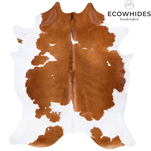 Vintage Brown and White Cowhide Rug Size 6'11" L x 6'1" W 4313