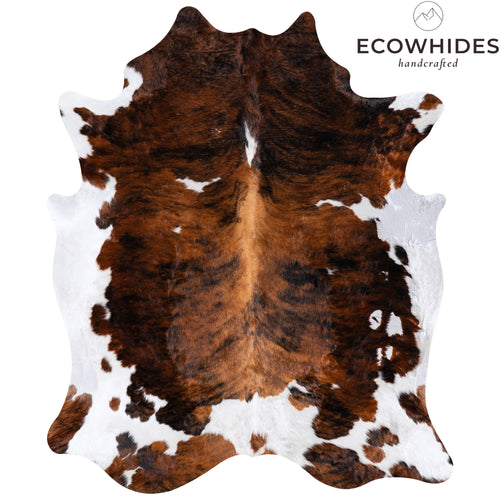 Vintage Brindle White Belly Cowhide Rug Size 6'10" L x 5'10" W 4315