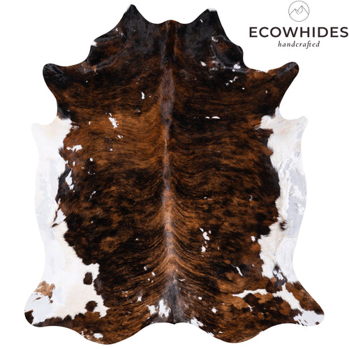 Vintage Brindle White Belly Cowhide Rug Size 7'10" L x 7'0" W 4316