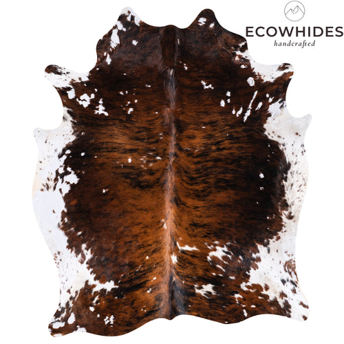 Vintage Brindle White Belly Cowhide Rug Size 6'10" L x 5'6" W 4317